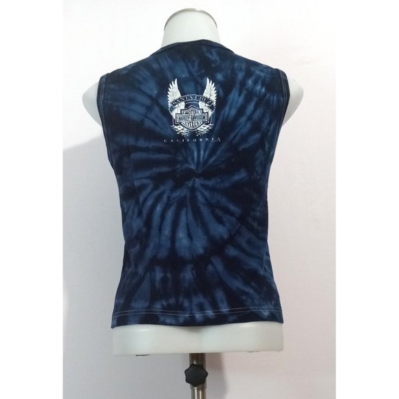 Harley Davidson Vintage Blue Tie Dye Motorcycle Tank Top Santa Cruz, CA Sz M - Picture 2 of 3